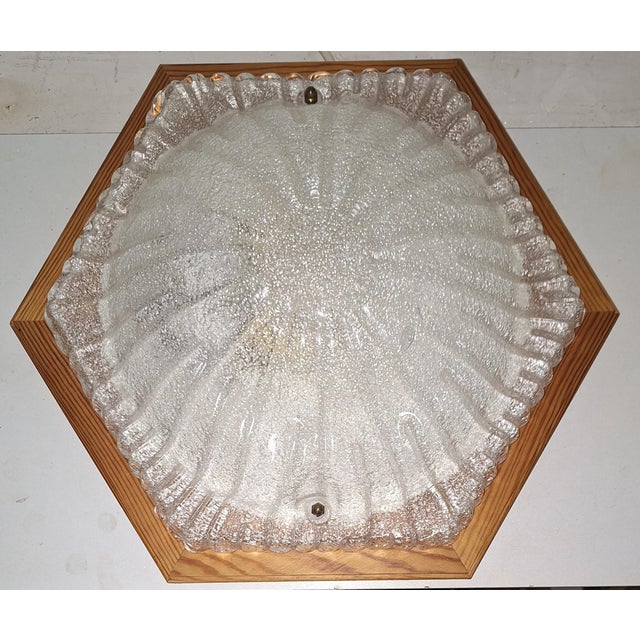 Goldenrod Vintage Ceiling Lamp with Hexagonal Pine Wood Frame for Frosted Glass Shade, 1980s For Sale - Image 8 of 9