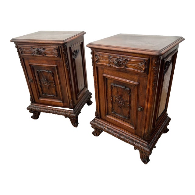 Antique Pair of Nightstands Cabinet Drawer Rococo Revival By: G. Colombo & Figli For Sale