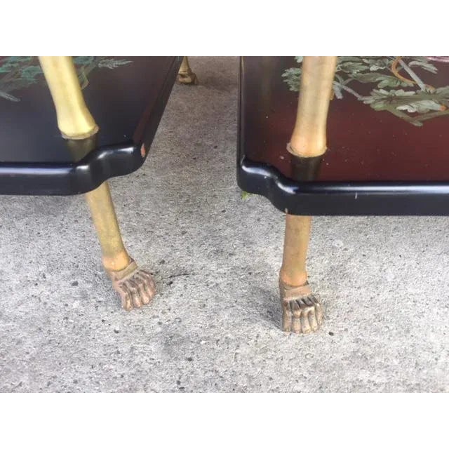 1960s Vintage Black Lacquered Tables W/ Painted Scenes- a Pair For Sale - Image 5 of 12