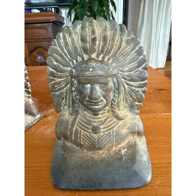 Mid 20th Century Indian Head Cast Iron Bookends For Sale - Image 4 of 12