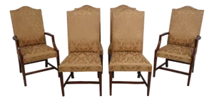 Set of 6 Mahogany Gold Damask Upholstered Dining Chairs