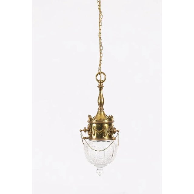 Antique Edwardian Brass & Cut Crystal Ceiling Lights, 1900, Set of 2 For Sale - Image 15 of 16