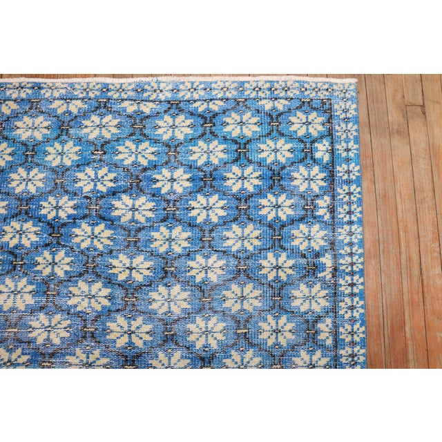 Textile Vivid Blue Vintage Turkish Deco Rug - 5'3" x 8'3" For Sale - Image 7 of 10