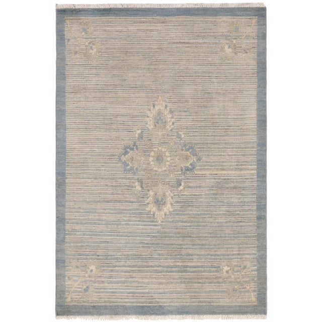 Boho Chic Gabbeh Blue/Beige Wool Rug - 3'3'' X 4'10'' For Sale - Image 10 of 10