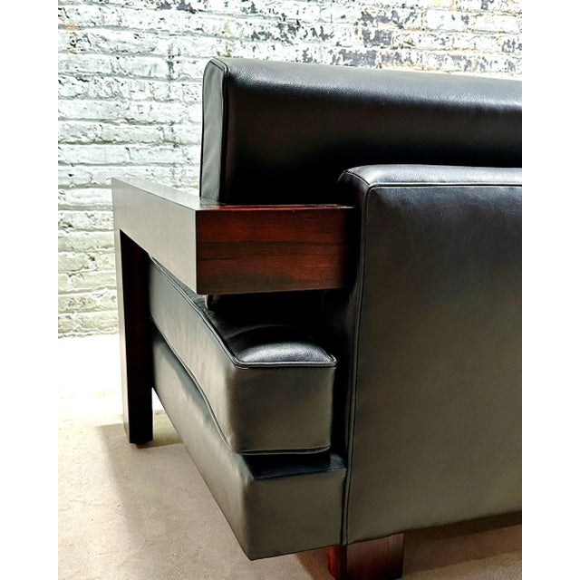 Brazilian Rosewood Sofa Black Leather, 1960 For Sale - Image 10 of 12