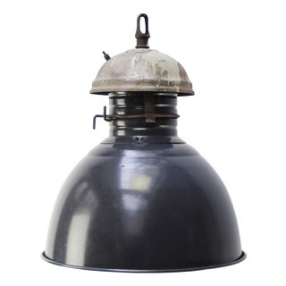Vintage French Industrial Dark Blue Enamel Pedant Light For Sale