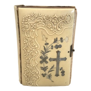 Antique Early 19th Century French Prayer Book With Sterling Silver Inlay Cross Detail For Sale