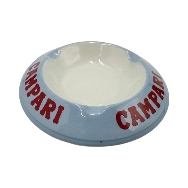Mid-Century Modern Vintage Campari Italy Blue Ceramic Ashtray For Sale - Image 3 of 8