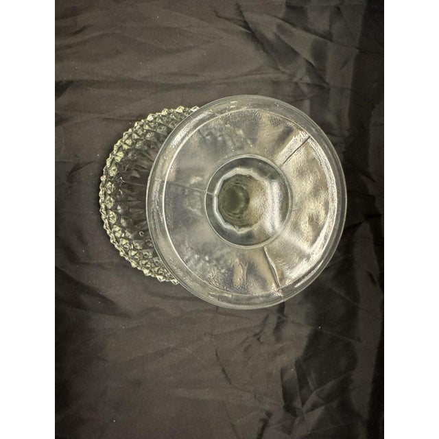 Mid-Century Modern Vintage Indiana Glass Pedestal Clear Compote Fruit Bowl Diamond Point 7.25” Tall For Sale - Image 3 of 5