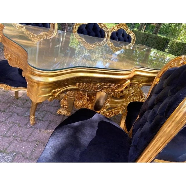 1980 Italian Baroque Gold Beech Black Velvet Dining Set - 7 PCS For Sale - Image 11 of 17