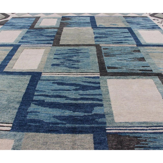 Textile Piled Modern Scandinavian/Swedish Design Rug in Blue Tones, White, Taupe & Cream 8 X 10 For Sale - Image 7 of 13