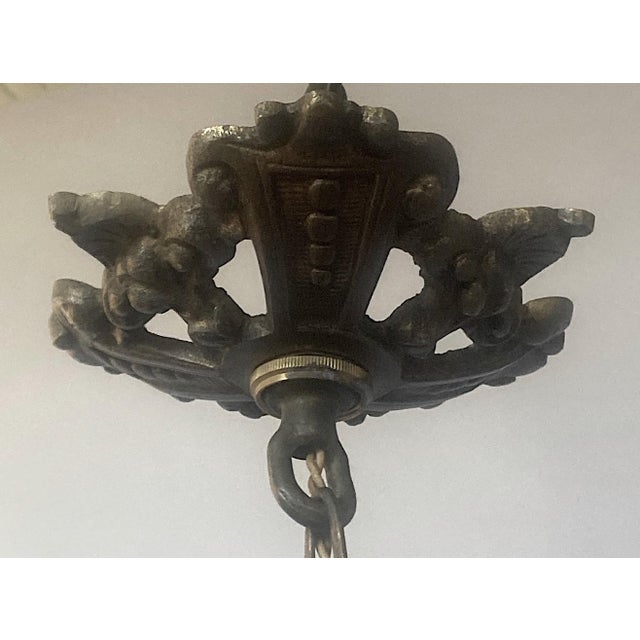 1920s 1920s Moroccan Chandelier Ceiling Flush Mount Brass Hanging Light, Art Deco Motifs For Sale - Image 5 of 5