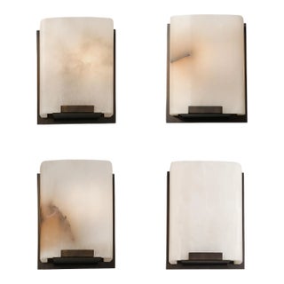 Set of Four Modernist Alabaster and Oil Rubbed Bronze Sconces For Sale