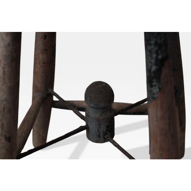 1920s French Rustic Workshop Stool With Iron Stretcher For Sale - Image 12 of 18