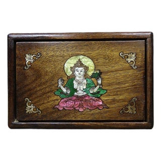 1980s Rosewood Mother-of-Pearl Inlaid Four-Armed Guanyin Puzzle / Secret Compartment Box For Sale