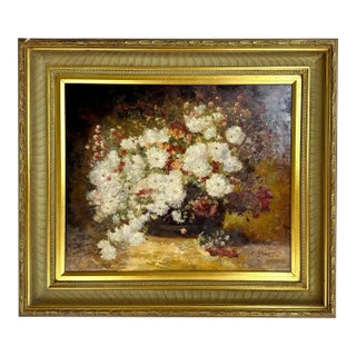 Floral Still Life Signed Oil Painting of White Flowers For Sale