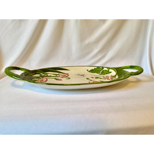 Large English Style Serving Platter Tableware With Spring Green Vines and Pink Flowers For Sale - Image 6 of 17