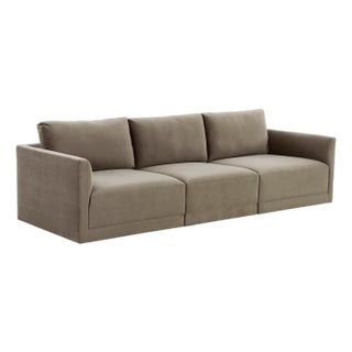 Willow Taupe Modular Performance Velvet Sofa For Sale