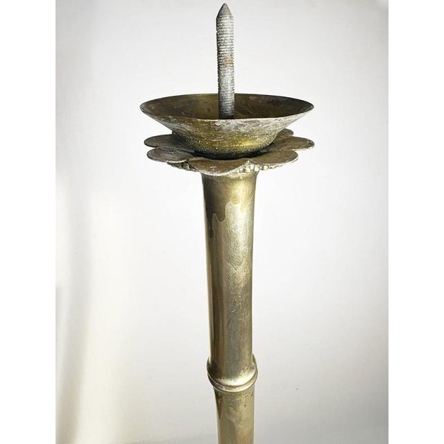 Gold Large Brass and Rattan Candleholder in the style of Gae Aulenti, France, 1970s For Sale - Image 8 of 12