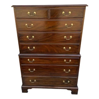 Henkel Harris Chippendale Style Solid Mahogany Tall Chest High Dreser For Sale