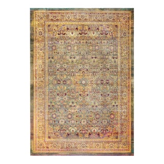 1880s Green Field Shah Abbas Geometric Large Size Antique Indian Amritsar Rug For Sale