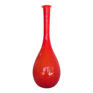 1970s Red Empoli Teardrop Style Decanter For Sale