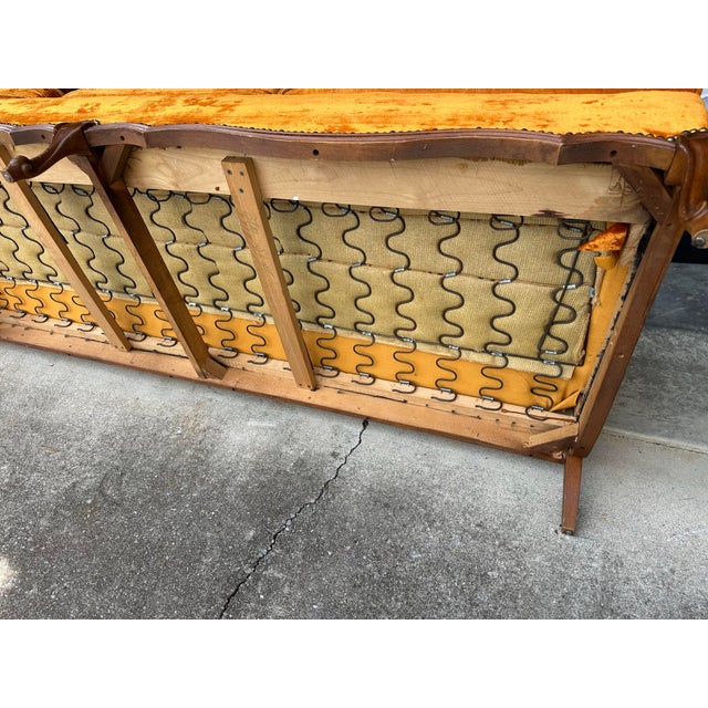Vintage Mid-Century Tangerine Velvet Tufted Sofa and Chair - 1970s Glam For Sale - Image 12 of 12