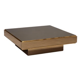Vintage Smoked Glass and Brass Coffee Table, 1980s For Sale