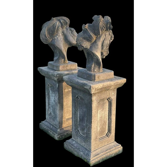 Vintage Pair of Pier Mounted Stallion Busts With Flowing Manes For Sale - Image 14 of 18