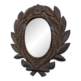 1970s Hand Carved Wood Mirror For Sale