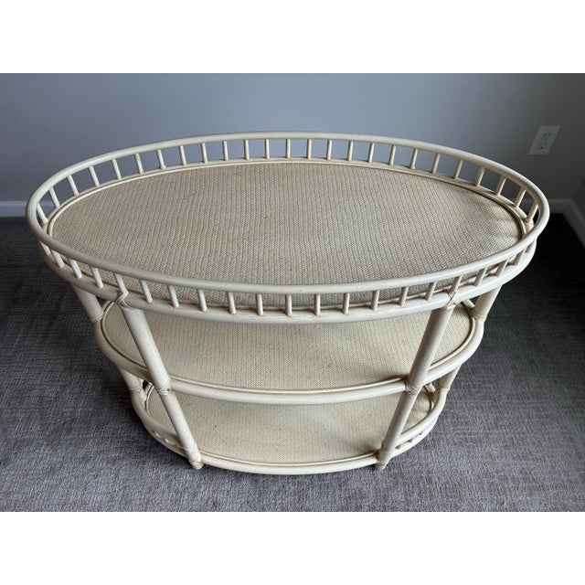 Hollywood Regency Vintage McGuire Faux Bamboo 3 Tier Oval Bar Cart For Sale - Image 3 of 8