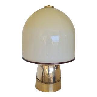 Mid-Century Italian Mushroom Table Lamp in Opaline Murano Glass Dome and Polished Brass, 1970s For Sale