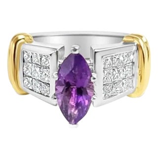 Marquise Amethyst & Diamond Accented Engagement Ring, Size 8 For Sale