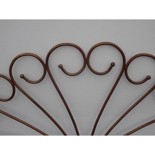 Vintage French Country Double Peacock Style Metal King Headboard Bronze Colored For Sale - Image 10 of 11