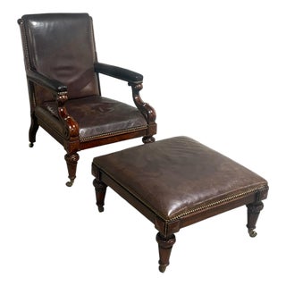 Ralph Lauren Regency Library Chair and Ottoman For Sale