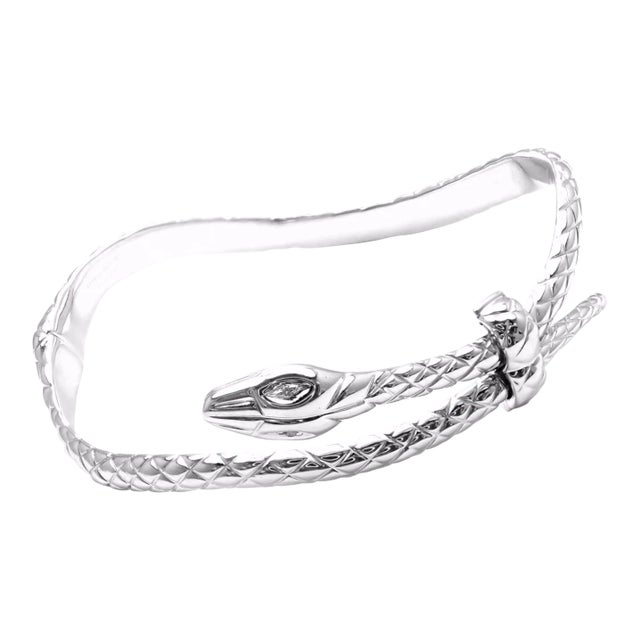 Tom Ford 18k White Gold Diamond Snake Bangle Bracelet For Sale