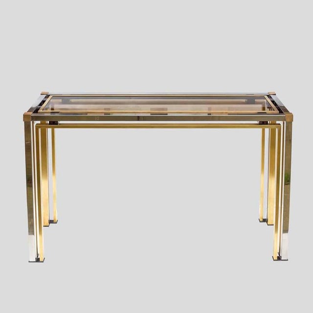 Vintage Italian Console Table in Brass and Chrome Metal, 1970s For Sale - Image 8 of 12