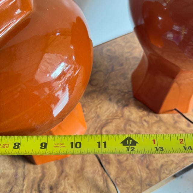 Terra Cotta Mid Century Modern Terra Cotta Colored Ceramic Table Lamps- A Pair For Sale - Image 8 of 12