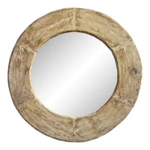 Vintage Large Wood Wheel Mirror