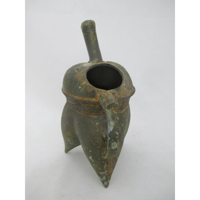 Chinese Chinese Bronze Ware Taotie Face Portable Wine Ritual Tripod Pot Vessel For Sale - Image 3 of 14