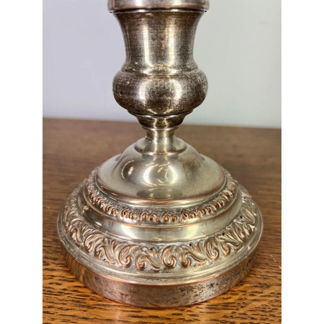 Metal Vintage French Silver Plated Candleolders, Set of 2 For Sale - Image 7 of 14