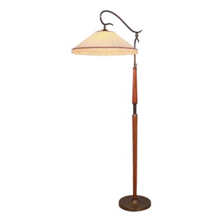 Adjustable Floor Lamp in Brass & Cherry Wood from Osvaldo Borsani, 1950s For Sale