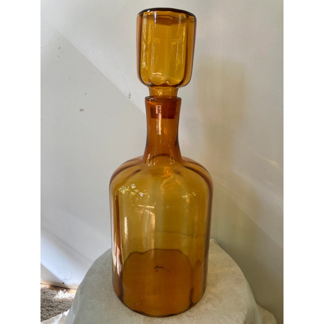 Mid-Century Modern Midcentury Blenko Giant Amber Floor Decanter Vessel With Stopper For Sale - Image 3 of 7
