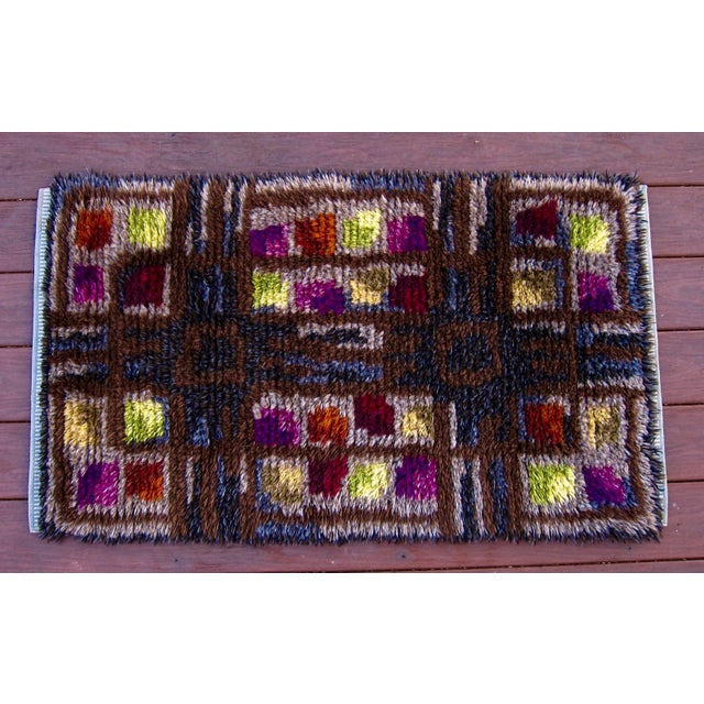 Midcentury Scandinavian Rya Rug or Wall Hanging in Geometric Multi-Color Pattern For Sale - Image 4 of 9