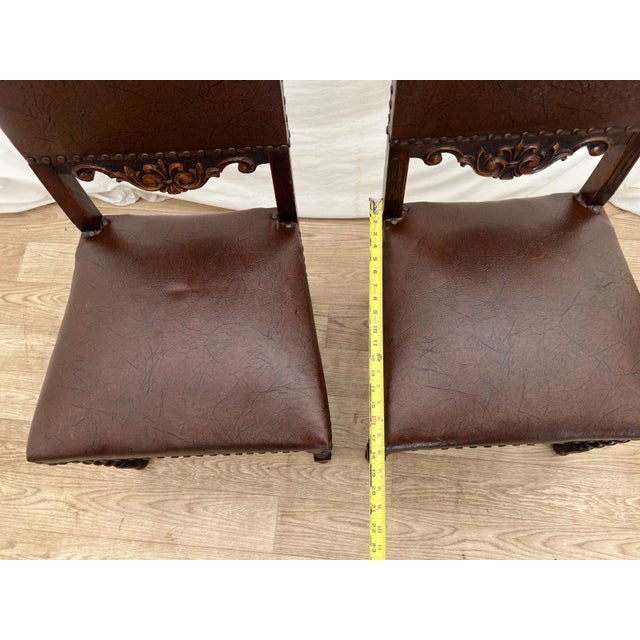 Antique Gothic Side Chairs Set of Two Barley Twist Legs Hand Carved Solid Oak For Sale - Image 12 of 13