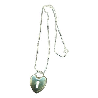 Tiffany & Co. Sterling Silver Heart Lock Tag Charm Necklace For Sale