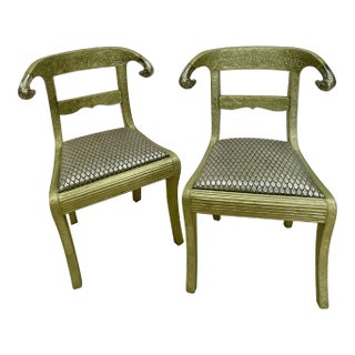 Pair of Neoclassical Side Chairs, Wrapped Metal, Rams Heads, Europe Gustavian For Sale