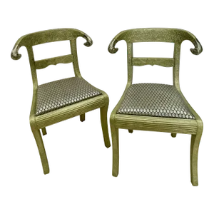Pair of Neoclassical Side Chairs, Wrapped Metal, Rams Heads, Europe Gustavian