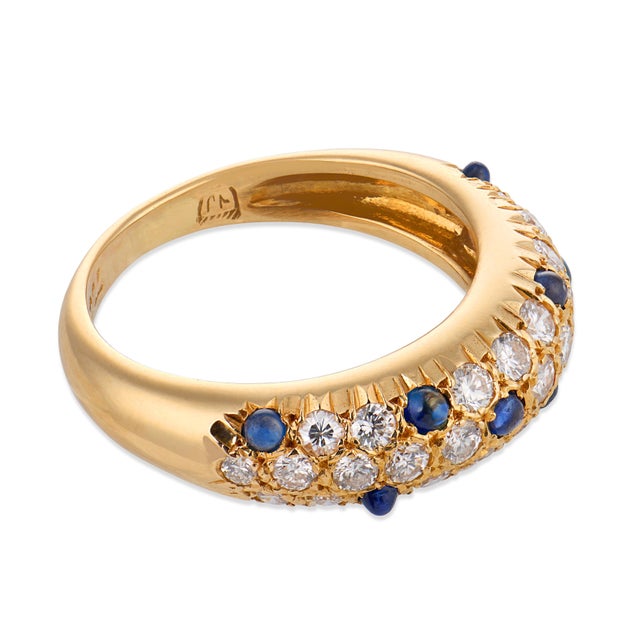 Mid 20th Century Vintage Sapphire Diamond 18k Yellow Gold Ring, Size 4.5 For Sale - Image 5 of 5