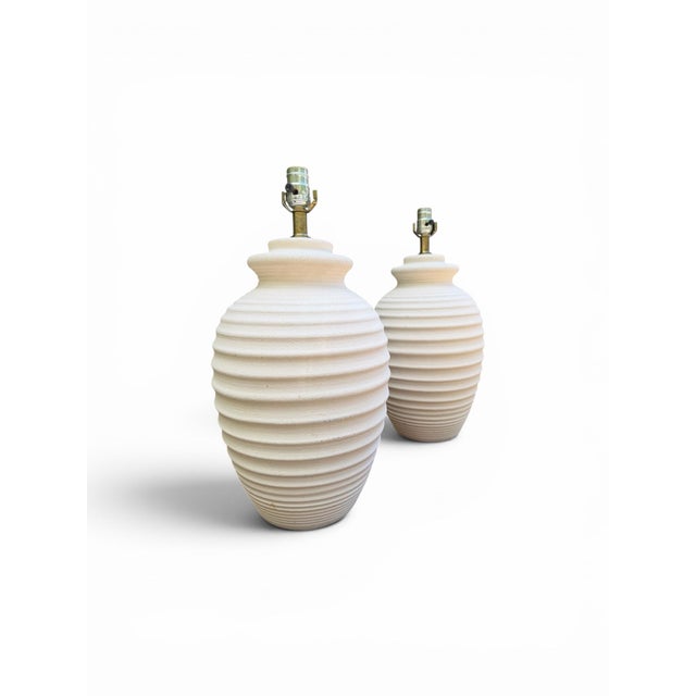 Vintage Mar-Kel Postmodern Ribbed Plaster-Style Beehive Lamps - A Pair For Sale - Image 4 of 9